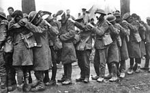 British soldiers blinded by poison gas await treatment