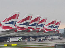 Boeing 747-400's van British Airways op de luchthaven London Heathrow.  