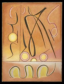 Xdx van Manierre Dawson uit ca. 1910. Andere werken van Dawson van vergelijkbare datum zijn alao abstract, hoewel sommige menselijke figuren tonen in een abstracte, kubistische stijl. Vóór 1910 was zijn werk modernistisch, maar niet zo abstract.