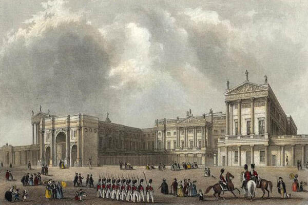 Marmeren Boog zoals oorspronkelijk opgericht, als poort naar het nieuw gebouwde Buckingham Palace.