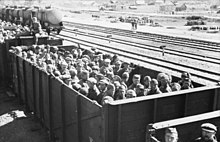 Transport of Soviet prisoners of war in open freight cars