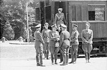 von Ribbentrop, Hitler, Göring, Raeder (behind Göring), von Brauchitsch and Heß in front of the Compiègne car, 21 June 1940