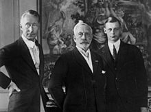 Ex-Emperor Wilhelm II (center) with former Crown Prince Wilhelm and his son Wilhelm in 1927
