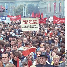 Demonstrators against nuclear weapons in Europe at the Day of the Victims of Fascism, 1984 in East Berlin