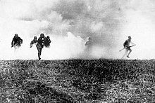 German infantry during a gas attack near Armentières, spring 1918