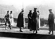 Flight of Wilhelm II (fourth from left) into Dutch exile on November 10, 1918, here on the platform of the Belgian-Dutch border crossing at Eysden