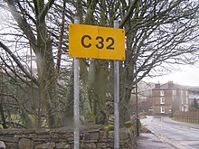 Dopravní značka C v Ribblesdale, North Yorkshire. Silnic C není mnoho.  