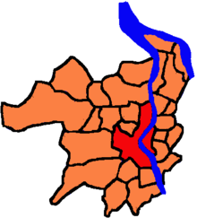 The Bordeaux Métropole. red: Bordeaux; orange: member municipalities