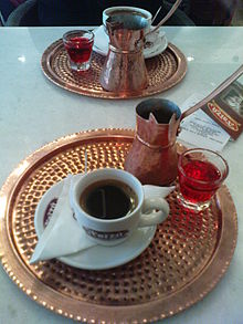Greek coffee served from the briki