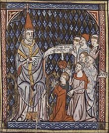 Pope Calixt gives instructions on fasting (French miniature to the Legenda Aurea, 14th century)