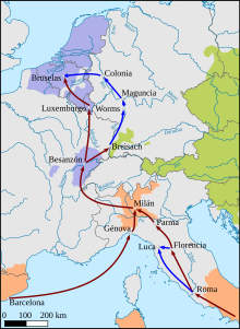 The main communication routes between the Habsburg parts of the empire