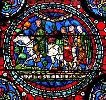 Pellegrini sulla strada per Canterbury in una finestra della cattedrale