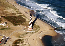Lighthouse at Cape Hatteras National Seashore on the Outer Banks off the coast of North Carolina (view before 1999)