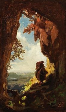 Gnome, looking at a railway, by Carl Spitzweg (about 1848)