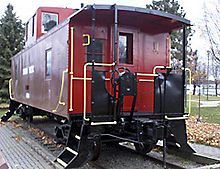 Historic CP Rail caboose outside the Brockville Tunnel in Ontario.
