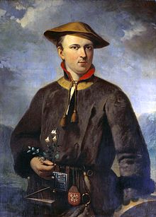 Linné liked to present himself in the clothes he had bought especially for his trip to Lapland. Detail of a portrait by Hendrik Hollander (copy from 1853).