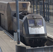 Eurotunnel shuttle. Clearly visible the difference between the locomotive according to the French and the car according to the Eurotunnel clearance gauge.