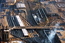 Amtrak en Metra spoorwegemplacement ten zuiden van Union Station  