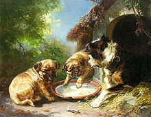 Klāras fon Villes darbs Hunde vor der Hütte (1880)