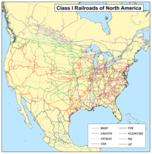 Route network of the Class 1 rail companies in the USA