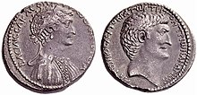 Cleopatra together with Antonius on a silver coin of "Syrian-Roman" type from Antiochia on the Orontes (?)