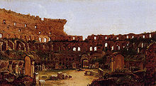 Intérieur du Colisée, Rome . Thomas Cole, 1832. On peut voir le chemin de croix autour de l'arène et les nombreuses plantes, toutes deux enlevées plus tard au XIXe siècle.