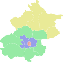 Districts of Beijing (old city marked in red: western and eastern districts)