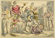 Tarquinius Superbus makes himself king in The Comic History of Rome, c. 1850.