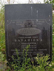 De gedenkplaat van de boog in Baranivka, Oekraïne