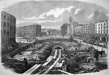 Construction of the Metropolitan Railway near King's Cross, 1861