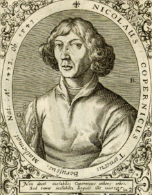 Nicolaus Copernicus. Copper engraving from 1597 by Robert Boissard. The Latin inscription means: "Copernicus does not teach that the orbits of the heavens are discontinuous, but rather that the orbit of the earth is discontinuous.