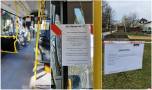 From left to right: makeshift partition between driver and passenger compartment in the Vienna bus line 99A; professional partition with information sign in the line 89A; closed playground with information sign in the Vienna district Essling (pictures from March 2020)