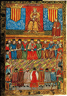 Representation of an assembly of the Catalan Cortes in an incunabulum of the year 1495