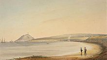 Cosin kalastusasema Encounter Bayn lahdella vuonna 1838 William Lightin mukaan.  
