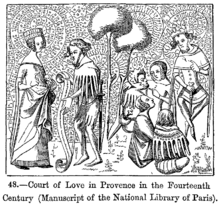 Dwór miłości w Prowansji w XIV wieku (na podstawie rękopisu w Bibliothèque Nationale, Paryż).
