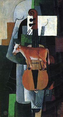 Koe en viool Malevich, 1913. Invloed van Braque en het kubisme.