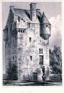 Boceto de una casa-torre, tal como eran comunes en Gran Bretaña  
