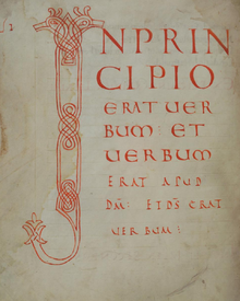 "IN PRINCIPIO" - J-form at the initial next to I-form (Gospel Book, c. 870).