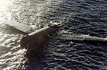 Japanese bomber of the type Mitsubishi G4M (code name: Betty) in the sea