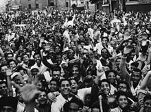 Demonstrators celebrate the Egyptian-British break in Cairo, 1951