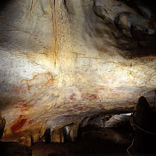 Wall paintings in El Castillo Cave. At 40,800 years old, probably the oldest works of art in Europe left by anatomically modern humans.