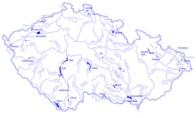 River system of the Czech Republic with the 25 largest reservoirs