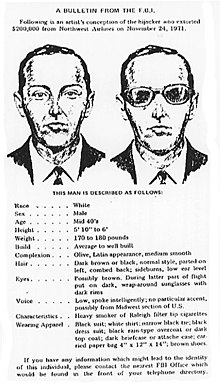 FBI gezocht poster van D. B. Cooper  