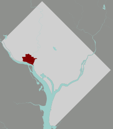 Mappa di Washington, D.C., con Georgetown evidenziata in marrone.