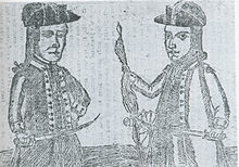 Teckning av Daniel Shays (till vänster) och en annan ledare för Shays' Rebellion.