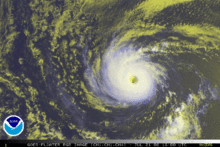 Satellietbeeld van orkaan Daniel nabij piekintensiteit