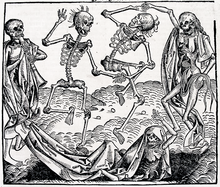 Animované kostry z filmu La Danse Macabre od Hanse Holbeina mladšího (1538)