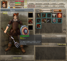 A character menu, here of the Facebook game Dawn of the Dragons.