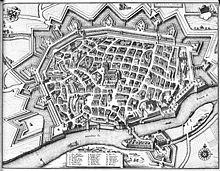 Ulm from above around 1650, copper engraving by Merian