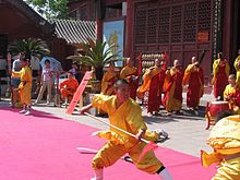 Demonstration of a form of Shaolin martial arts at the Daxiangguo Monastery in Kaifeng, Henan, PR China